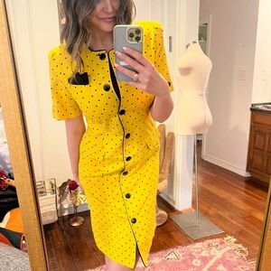 V I N T A G E  80s Yellow Polka Dot Dress